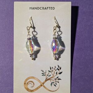 Iridescent Crystal Gold Drop Earrings